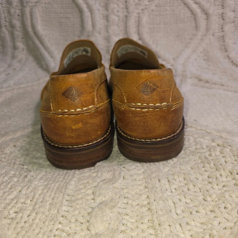 Sperry Penny Loafers Tan Leather Moc Toe‎ Slip On Drivers Mens 8.5 Excellent